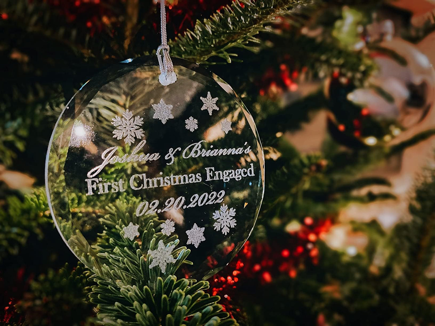 Personalized Crystal “First Christmas” Ornament – 3 in Round Keepsake with Gift Box & Ribbon – Custom Name & Year Baby, Couple or Family