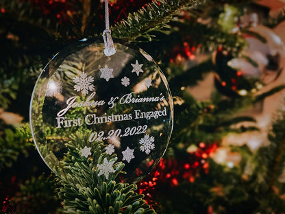Personalized Crystal “First Christmas” Ornament – 3 in Round Keepsake with Gift Box & Ribbon – Custom Name & Year Baby, Couple or Family
