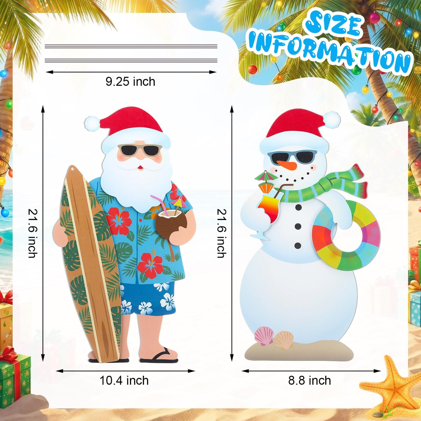 Leinuosen 2 Pcs Metal Christmas in July Yard Signs with Stake July Christmas Yard Decorations Beach Santa and Snowman Stake Signs Tropical Hawaiian Decor for Outdoor Garden Lawn Patio Walkway Pathway