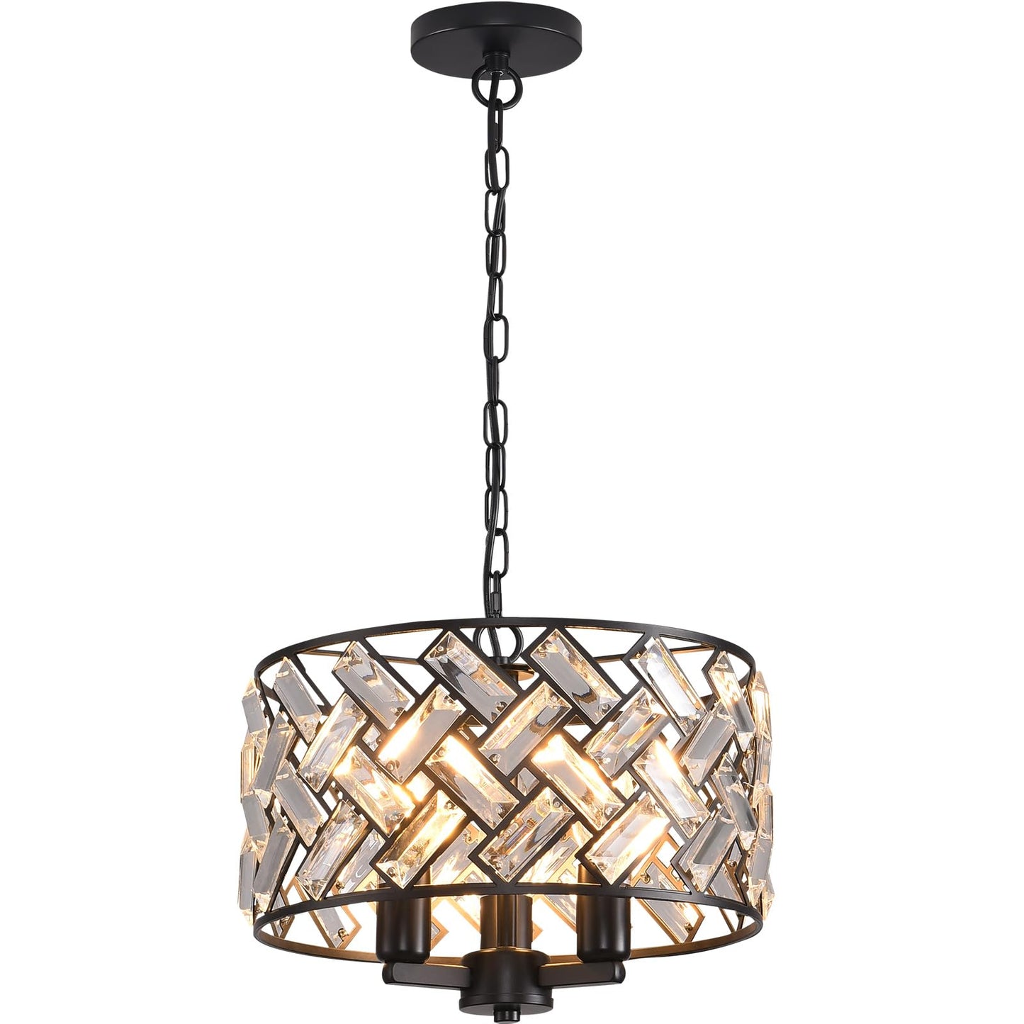lobolighting Black Crystal Chandelier, 11'' Modern Chandelier, 3-LightSemi Flush Mount Ceiling Light Fixture for Dining Room Foyer Hallway