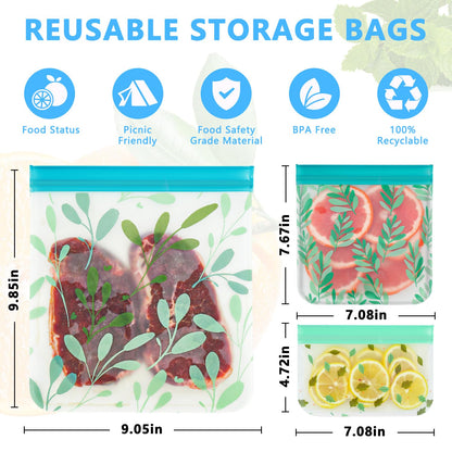 10 Pack Dishwasher Safe Reusable PEVA Food Storage Bags, Leak proof Reusable Freezer Bags for Food Storage Home Organization Traval & Make-up BPA FREE for Food Storage Home BPA FREE for Salad Fruit