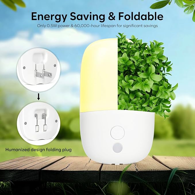 LED Night Light Plug into Wall, 4 Pack Dusk to Dawn Sensor Nightlight with Retractable Plug & 3 Adjustable Brightness, Dimmable 3000K Warm Lights for Adults Kids Bedroom Stair Hallway Kitchen