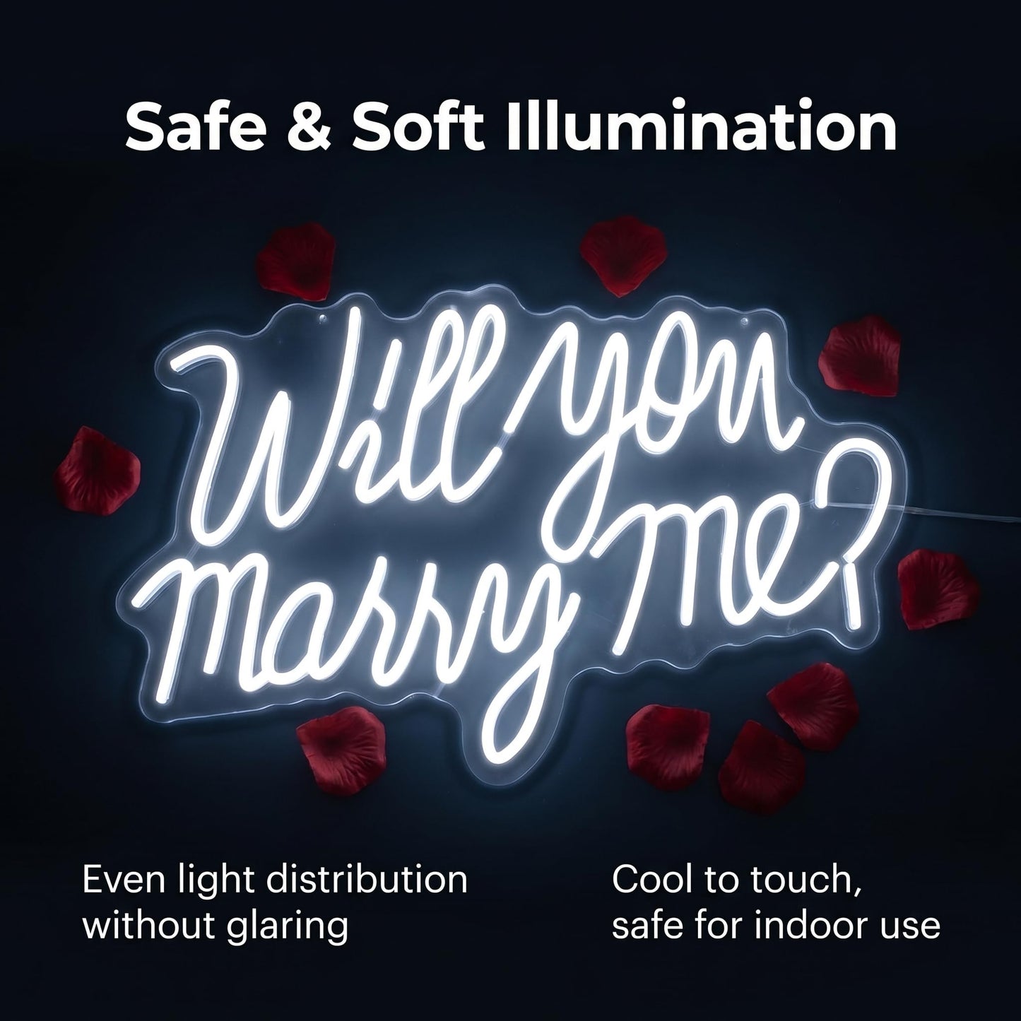 Will You Marry Me Neon Letter Sign, 21.7x13.8 Inch Acrylic LED Letter Sign Light Up Letters, Neon LED Signs for Wall Decor, Marriage Proposal, Wedding, Valentine's Day Decor (white)