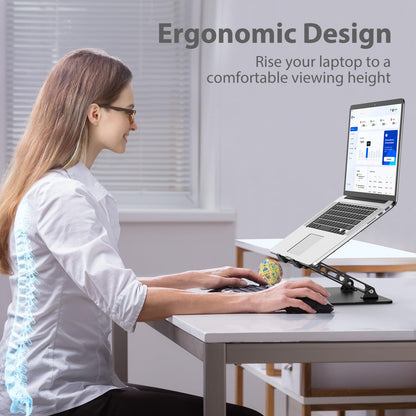 Gogoonike Adjustable Laptop Stand for Desk, Metal Foldable Laptop Riser, Portable Laptop Holder Mount, Ventilated Cooling Computer Notebook Stand Compatible with 10-15.6” Laptops