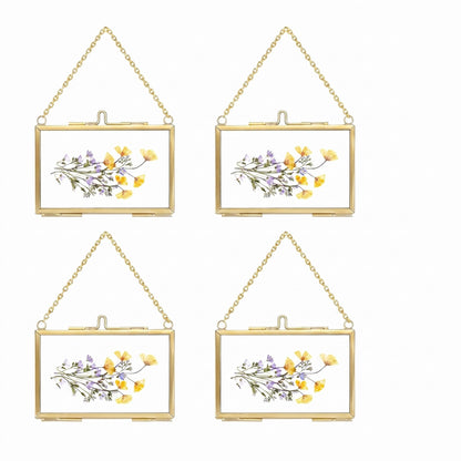 FOCHIER F 4 Pcs Pressed Flower Frame, Wall Hanging Tabletop Display Double Glass Frames with Metal Chain for Pressed Dried Flowers Plants, Horizontal and Vertical Picture Frame, Black, FRAMES ONLY