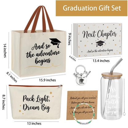 Lukeline 5 Pcs Graduation Gifts for Women,Practical Graduation Gift Include Tote Bag, Makeup Bag, Mug, Keychain, and Bracelet for College,High School Grads, Graduation Gifts Set for Her with Box