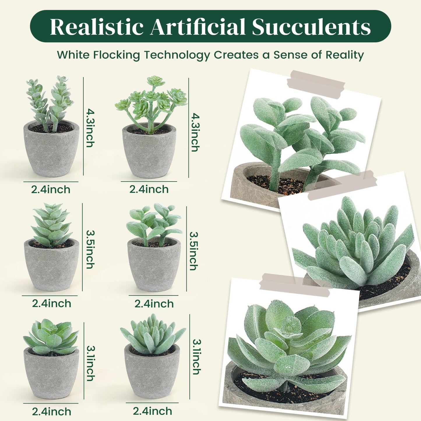 DomeStar Set of 6 Artificial Succulent Plants Potted, Assorted Decorative Faux Succulent Potted Fake Cactus Cacti Plants with Pots