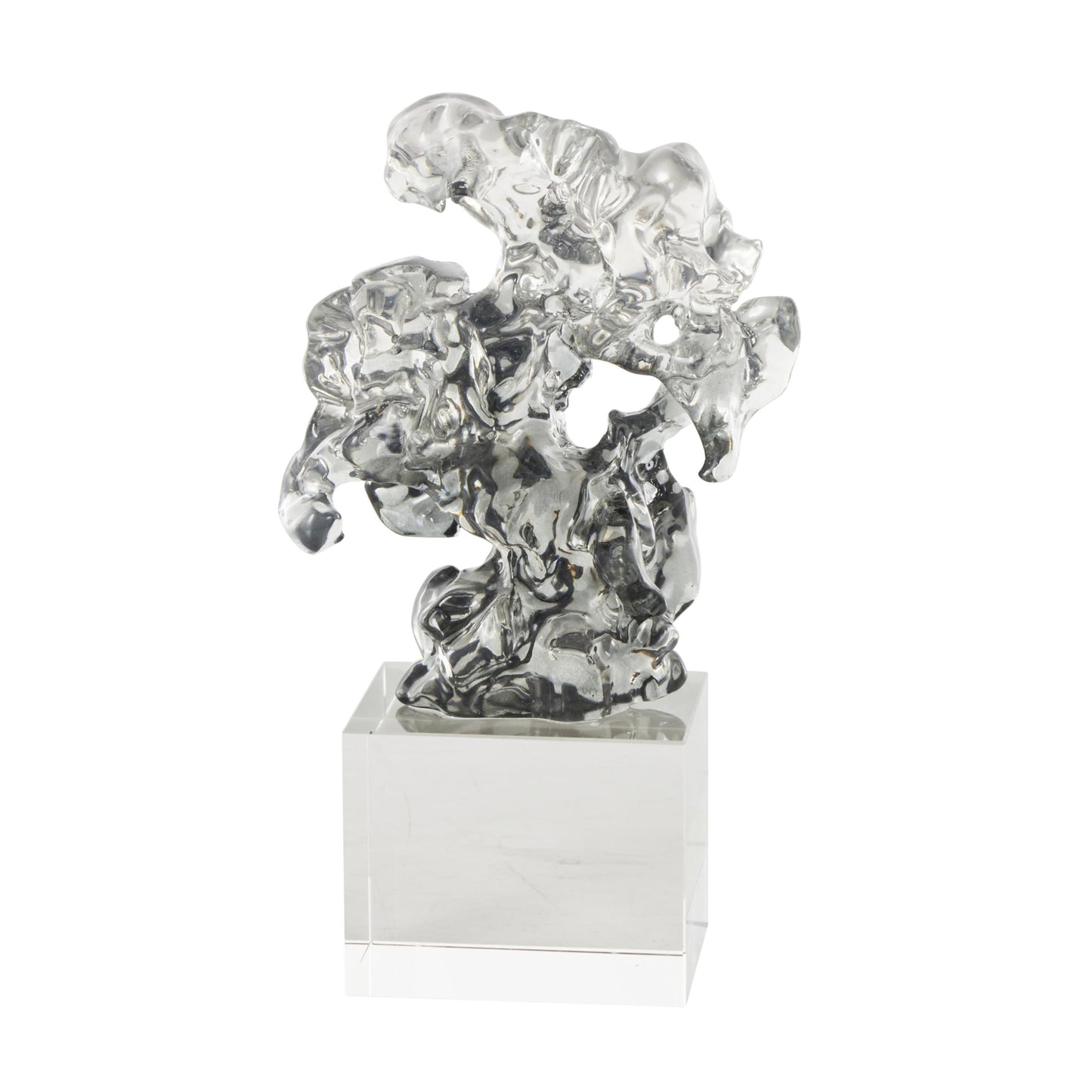 Deco 79 Glass Abstract Decorative Sculpture Freeform Home Decor Statue with Clear Square Base, Accent Figurine 6" x 3" x 10", Clear