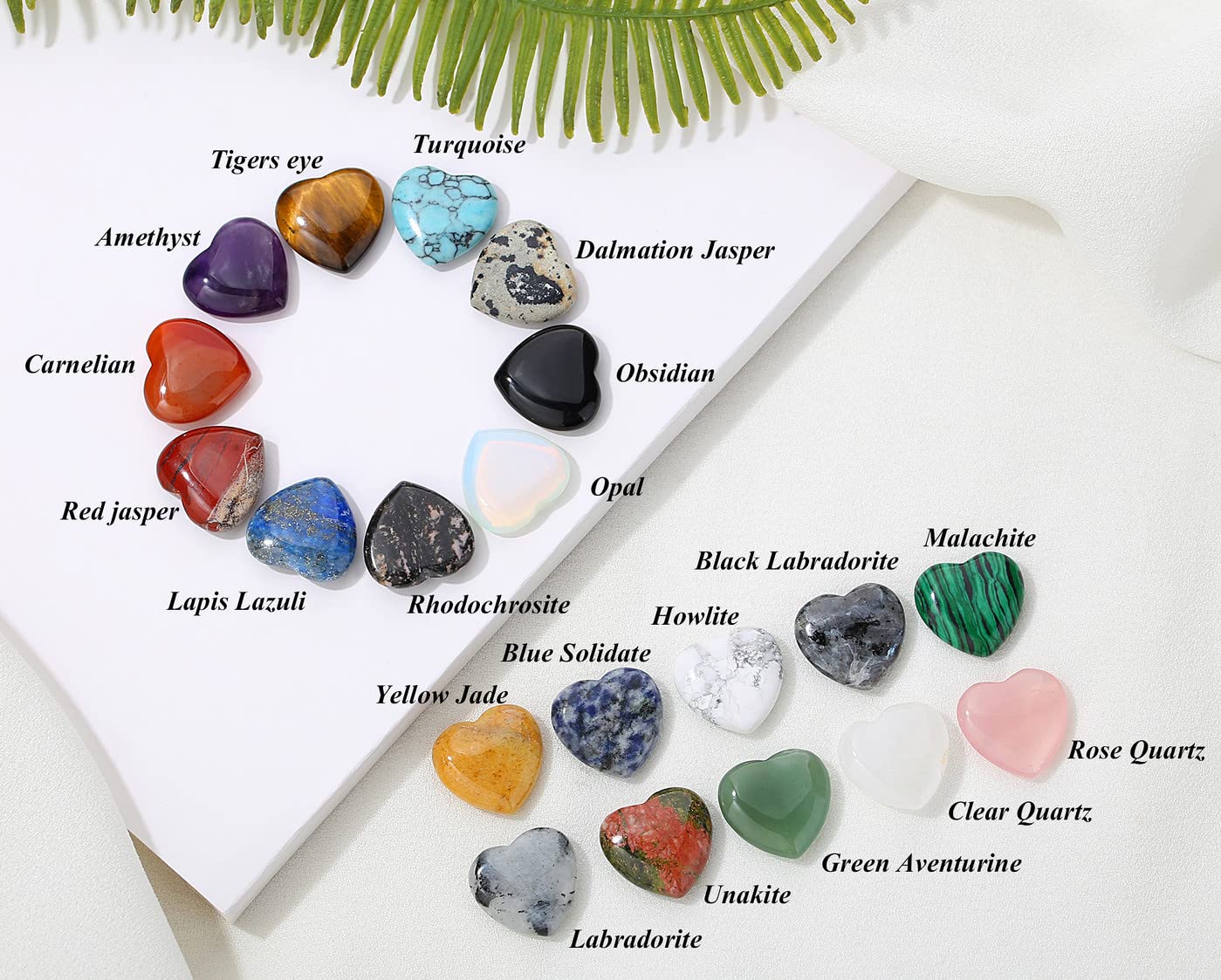 YATOJUZI 20PCS Natural Crystal Hearts Crystals and Healing Stones Heart Gems Gemstones Chakra Pocket Stone Bulk Wholesale Polished Stones Spiritual Gifts for Women Men Valentine's Day Favors
