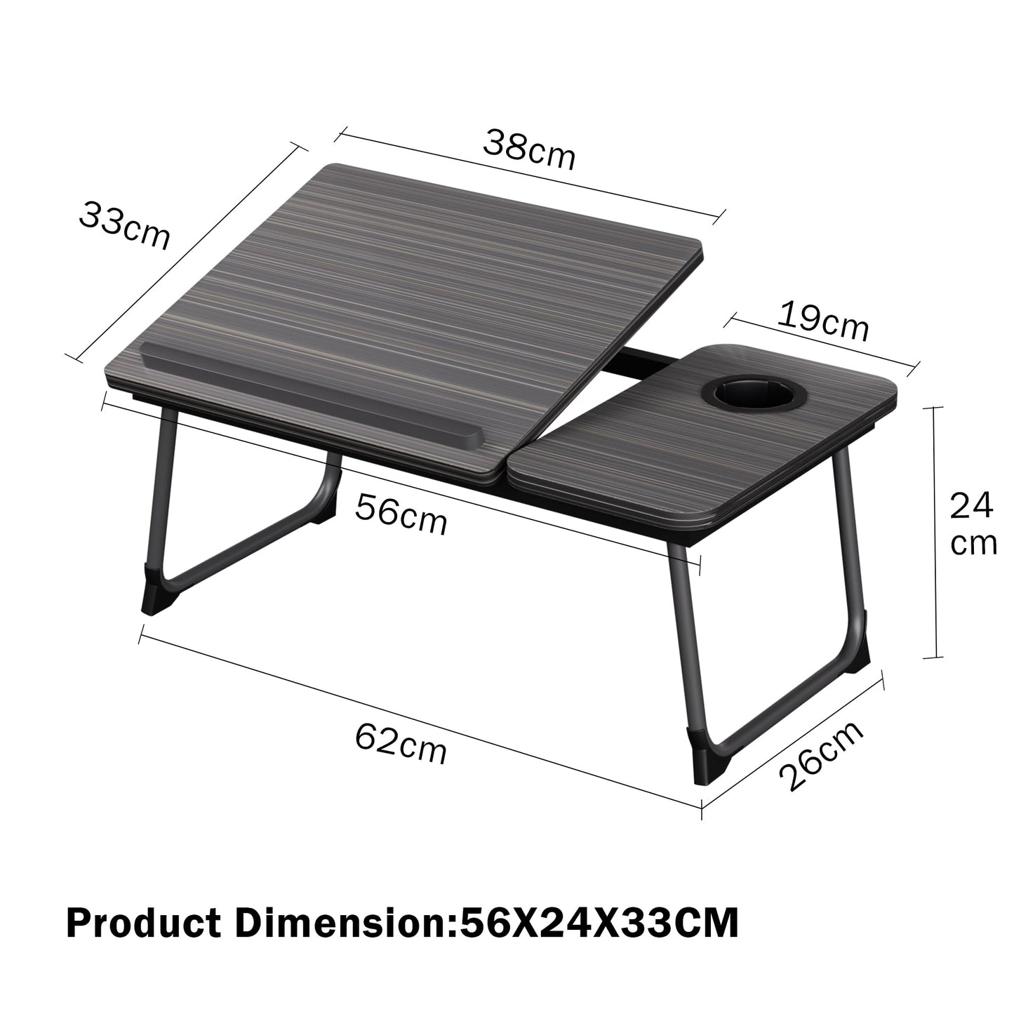 Laptop Bed Table, Laptop Bed Desk with Foldable Legs & Cup Slot, Adjustable Trays, Reading Book Holder Notebook Stand Laptop Tray for Bed, Sofa,Terrace,Carpet, Black