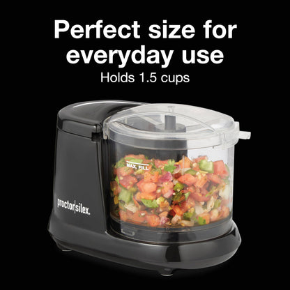Proctor Silex Durable Electric Vegetable Chopper & Mini Food Processor for Chopping, Puree & Emulsify, 1.5 Cup, White