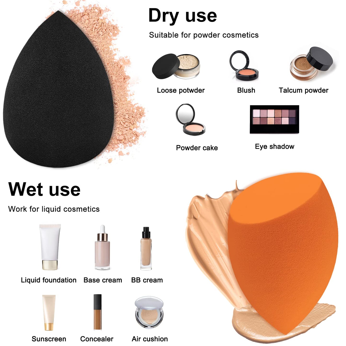 12 Pieces Professional Makeup Sponge Set,Latex Free Flawless Soft Setting Face Puffs,Multicolor Beauty Sponge Blender Cosmetic Applicator for Powder,Liquid,Facial Makeup Tools