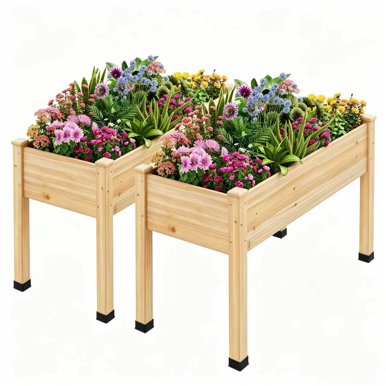 ZIENLIFE Wood Raised Garden Bed, 48x24x30in Elevated Wooden Planter Box with Legs Standing Growing Bed for Backyard, Patio, Balcony with Bed Liner, 200 Pound Capacity 2PCS