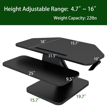 Lubvlook 32 inch Corner Standing Desk Converter, Height Adjustable Sit Stand Desk Riser with Keyboard Tray, Black, GSD76