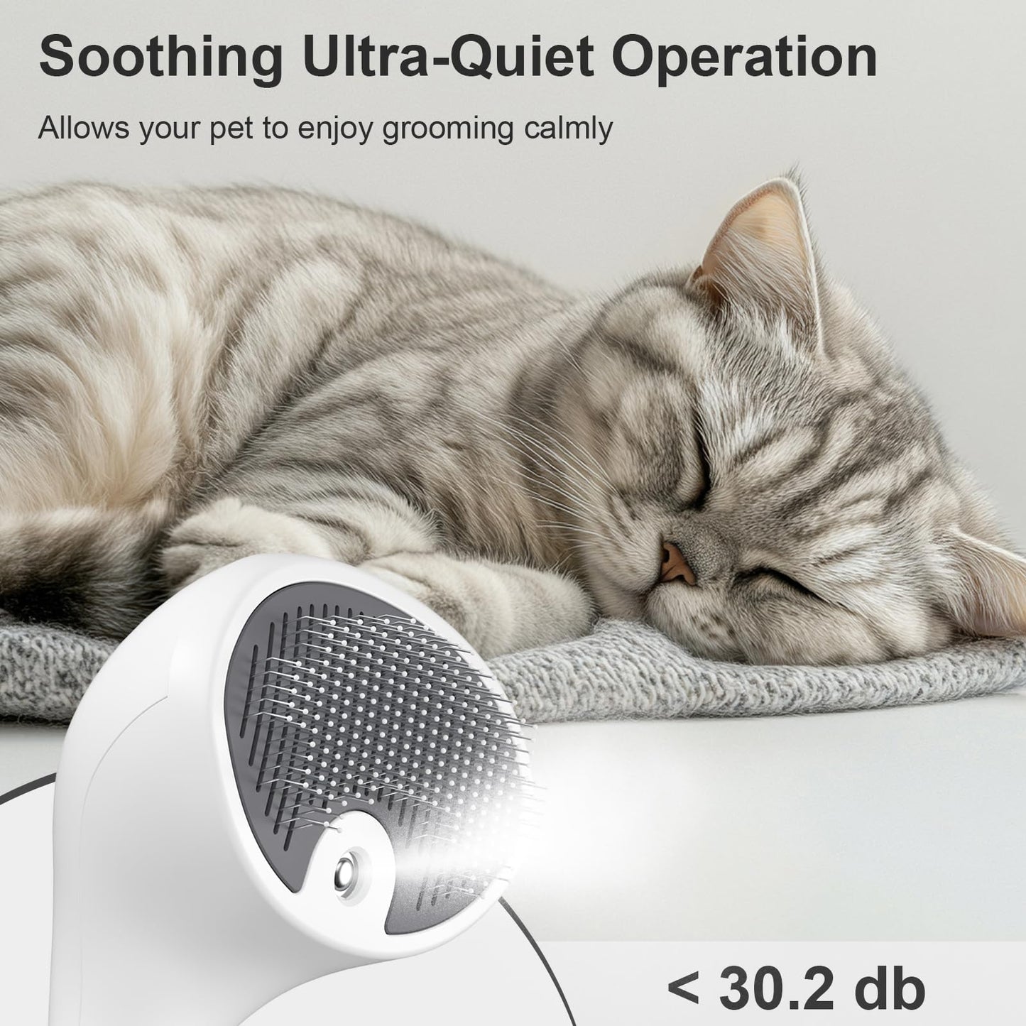 Euqvunn Steam Cat Brush with Release Button, [Ultra-Quiet Design/Comfort-Grip Handle] Pet Spray Dog Brush, Rechargeable Pet Steam Brush for Long Short Hair Cats, Dogs, Rabbits Grooming(Gray-White)