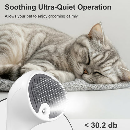 Euqvunn Steam Cat Brush with Release Button, [Ultra-Quiet Design/Comfort-Grip Handle] Pet Spray Dog Brush, Rechargeable Pet Steam Brush for Long Short Hair Cats, Dogs, Rabbits Grooming(Gray-White)