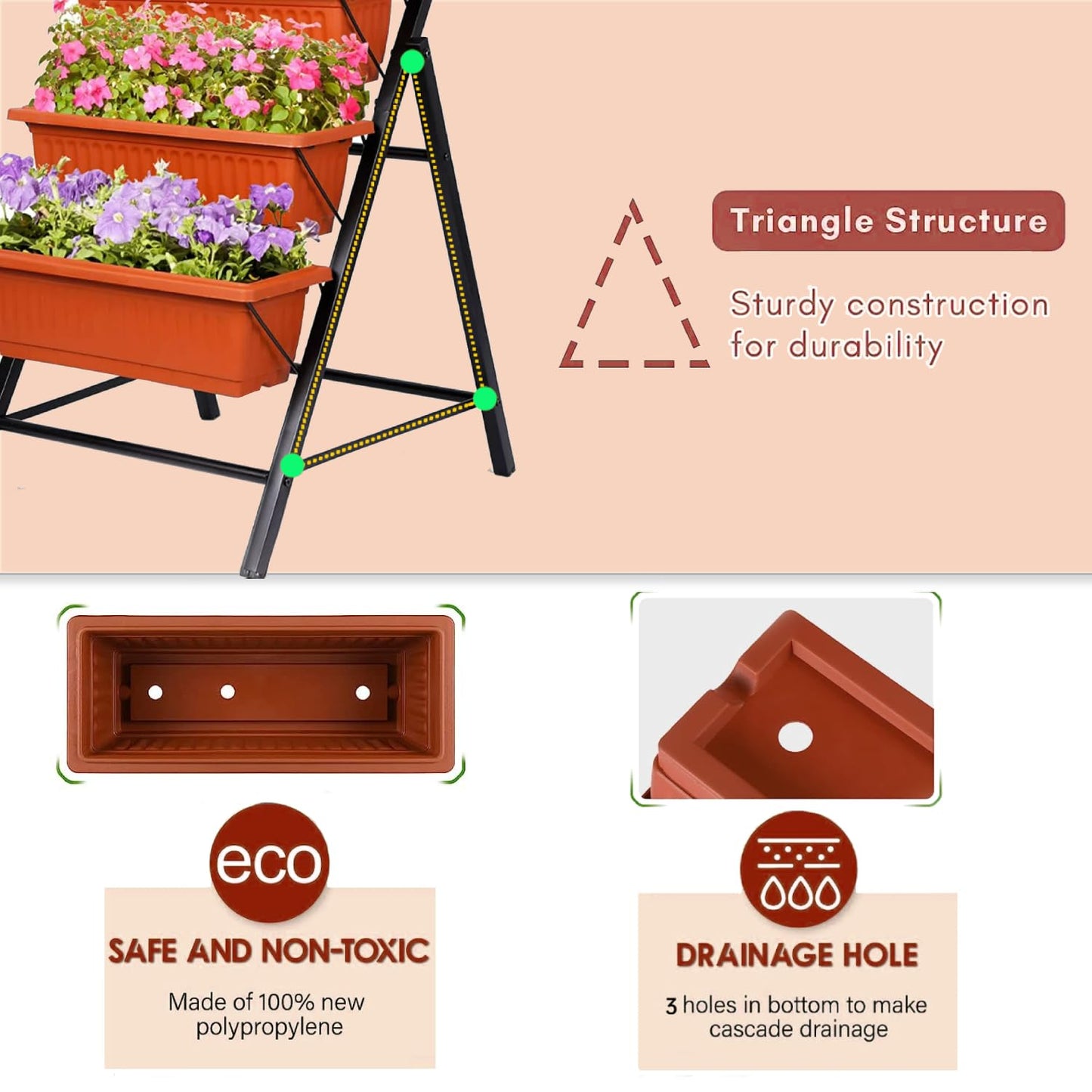 SEJOV 4FT Vertical Raised Garden Bed, 5 Tiers Planter Box with Drainage System for Herb Vegetables Flowers, Elevated Garden Bed Perfect for Patio Balcony Greenhouse Outdoor and Indoor Garden Planters