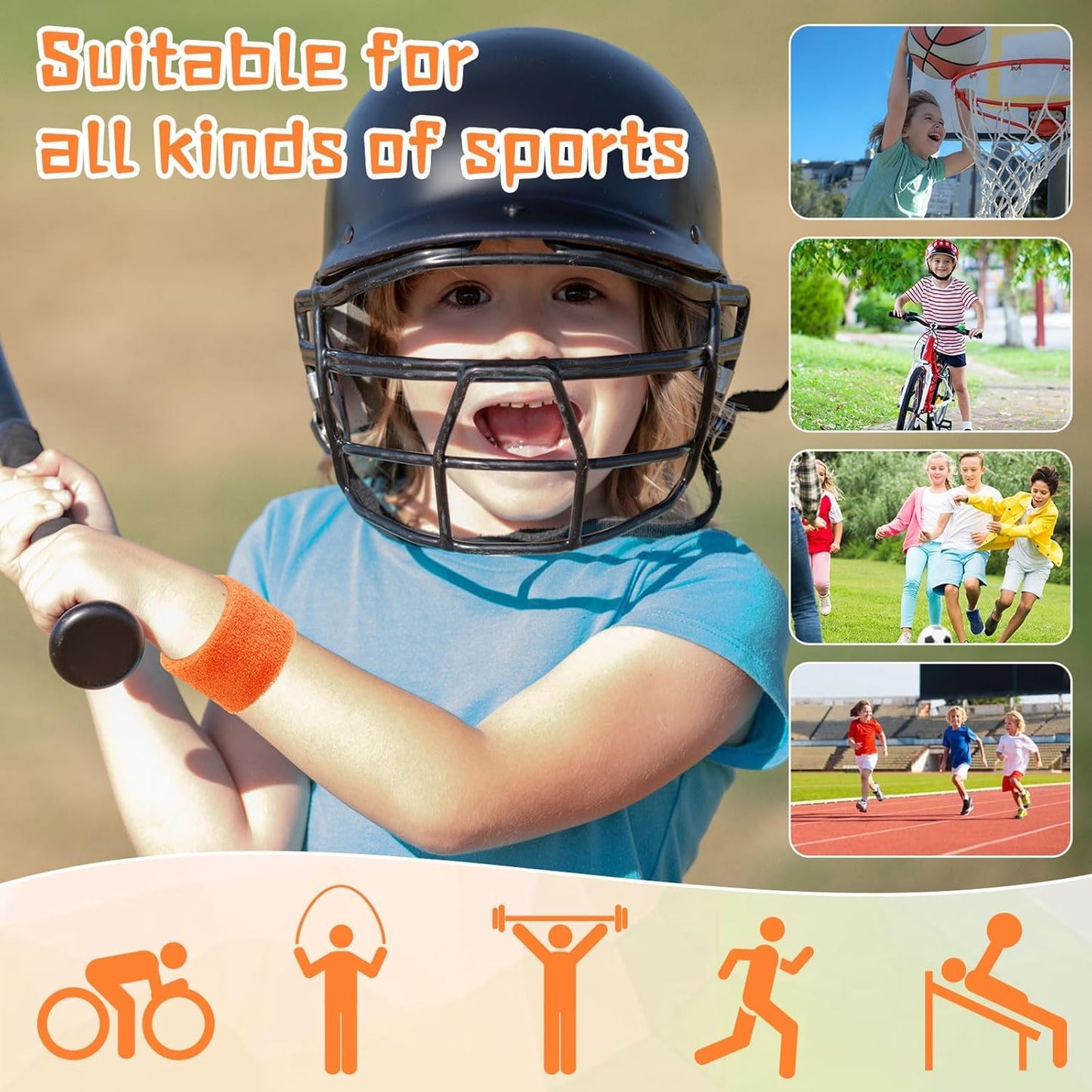 Leyndo 72 Pcs Wrist Sweatbands Bulk for Kids Field Day Terry Cotton Sweat Bands Sports Wristbands Kids for Summer Camp Student Football Team Competition Party (Orange)
