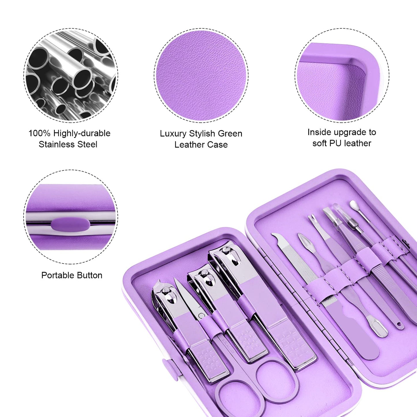 Manicure Set, Travel Mini Nail Clippers Kit Pedicure Care Tools, 10pcs Stainless Steel Grooming kit (Pink)