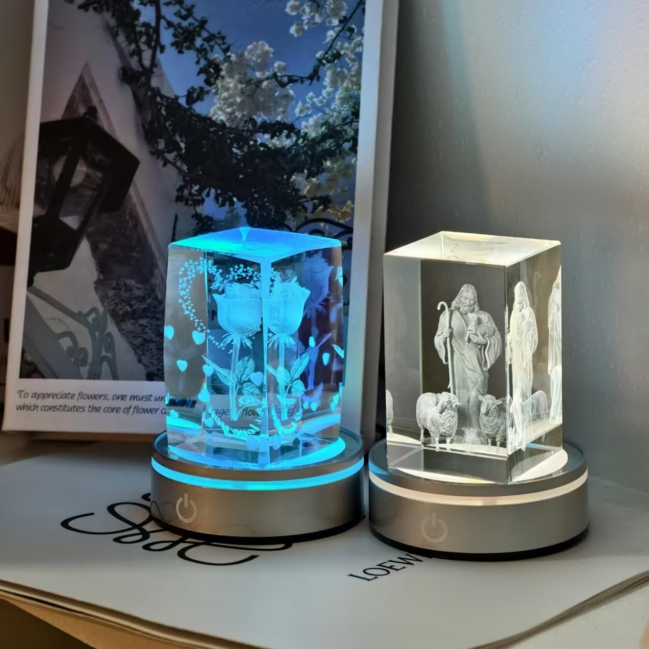 LED Light Base Lighted Display Stand for Crystal, 4 Pack Round Touch Control Light Stand, 7 Color Changing Display Base with USB Power, Illuminated Pedestal for Glass Crystal Spherical Artwork