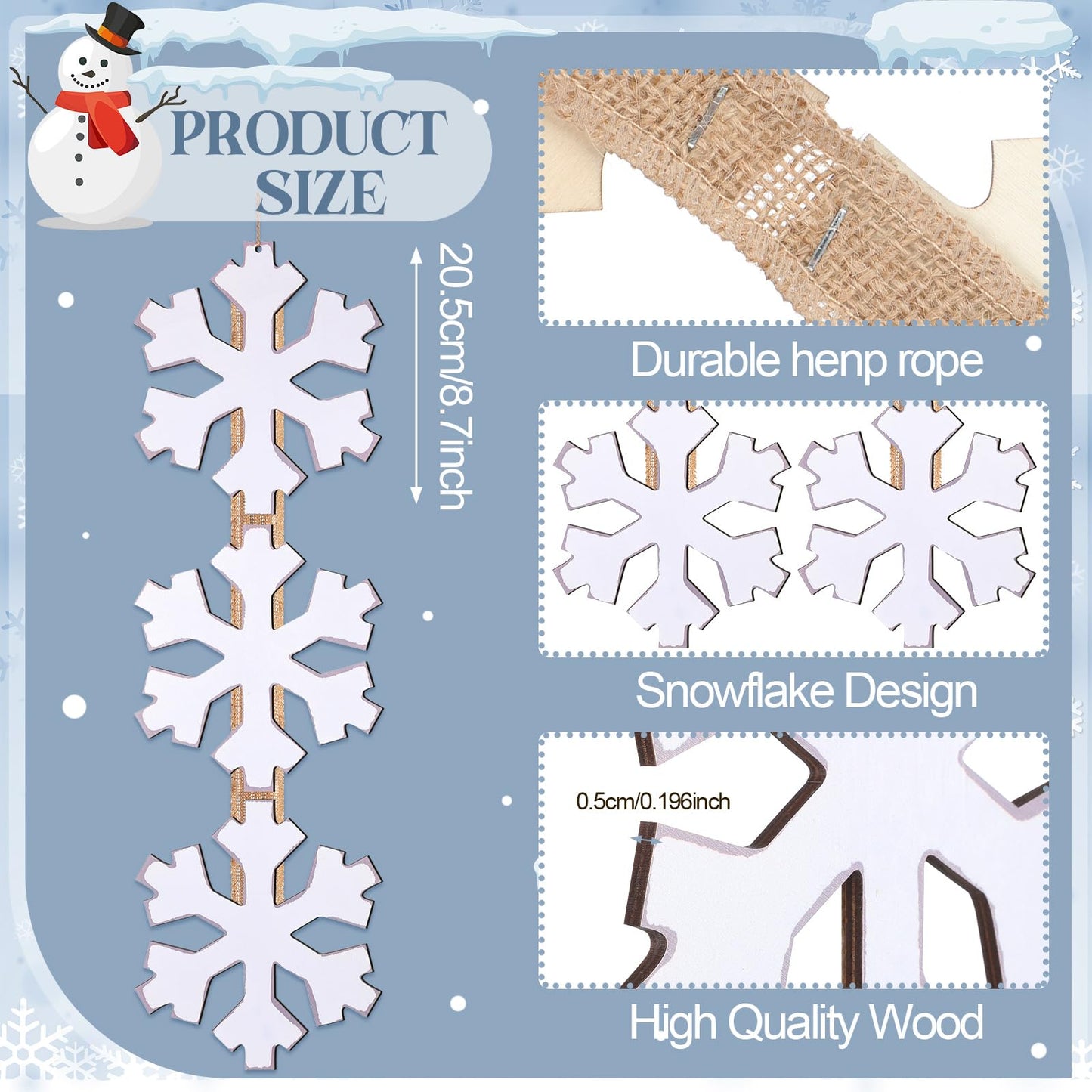 RattanView Winter Snowflake Hanging Door Sign Winter Rustic White Snowflake Wooden Hanging Sign Wreath Plaque Decorations for Front Door Porch Home Decor