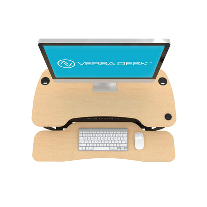VERSADESK PowerPro 36” x 24” Standing Desk Converter | 36 Inch Electric Height Adjustable Sit to Stand Desk Riser w/Keyboard Tray & USB Hub - Ergonomic Workstation for Home & Office, Maple