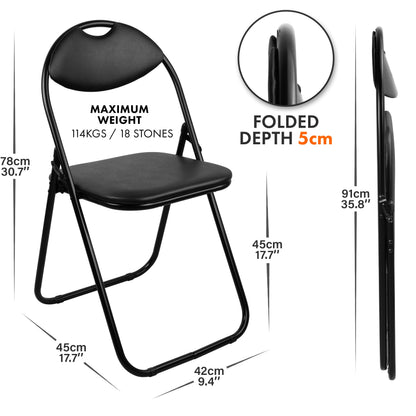 Nyxi Folding Chair Padded Paris Faux Leather Chair Home Office Dining (1 X Chair, Black)