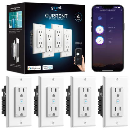 Geeni Smart WiFi in-Wall Outlet, White, 4 Pack – 2 Smart Outlets per Plug, Compatible with Alexa & Google Home, Tamper Resistant, Fire Resistant, App & Voice Control, Requires 2.4GHz WiFi
