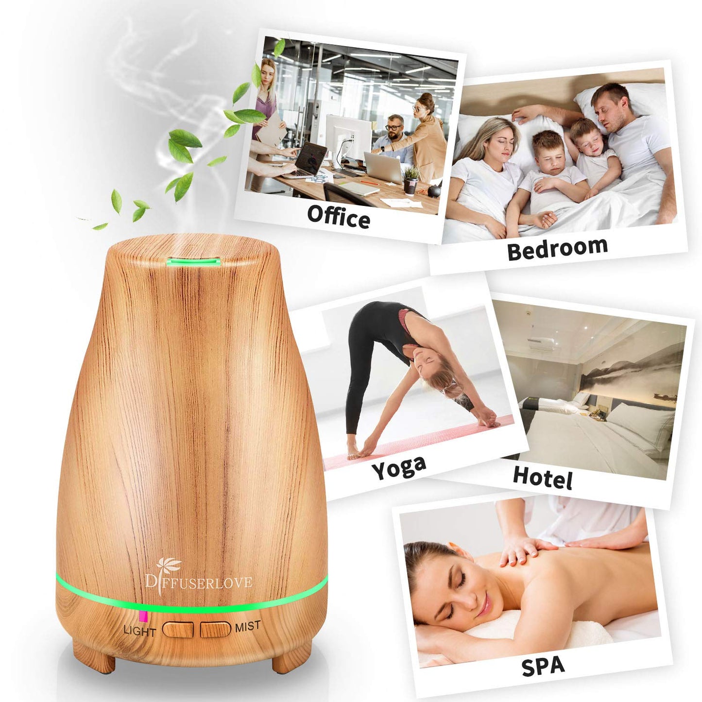 Diffuserlove Essential Oil Diffusers 200ML Remote Control Ultrasonic Mist Humidifiers BPA-Free Aromatherapy Diffuser with 7 Color Lights, Auto Shut-Off for Bedroom Office Kitchen
