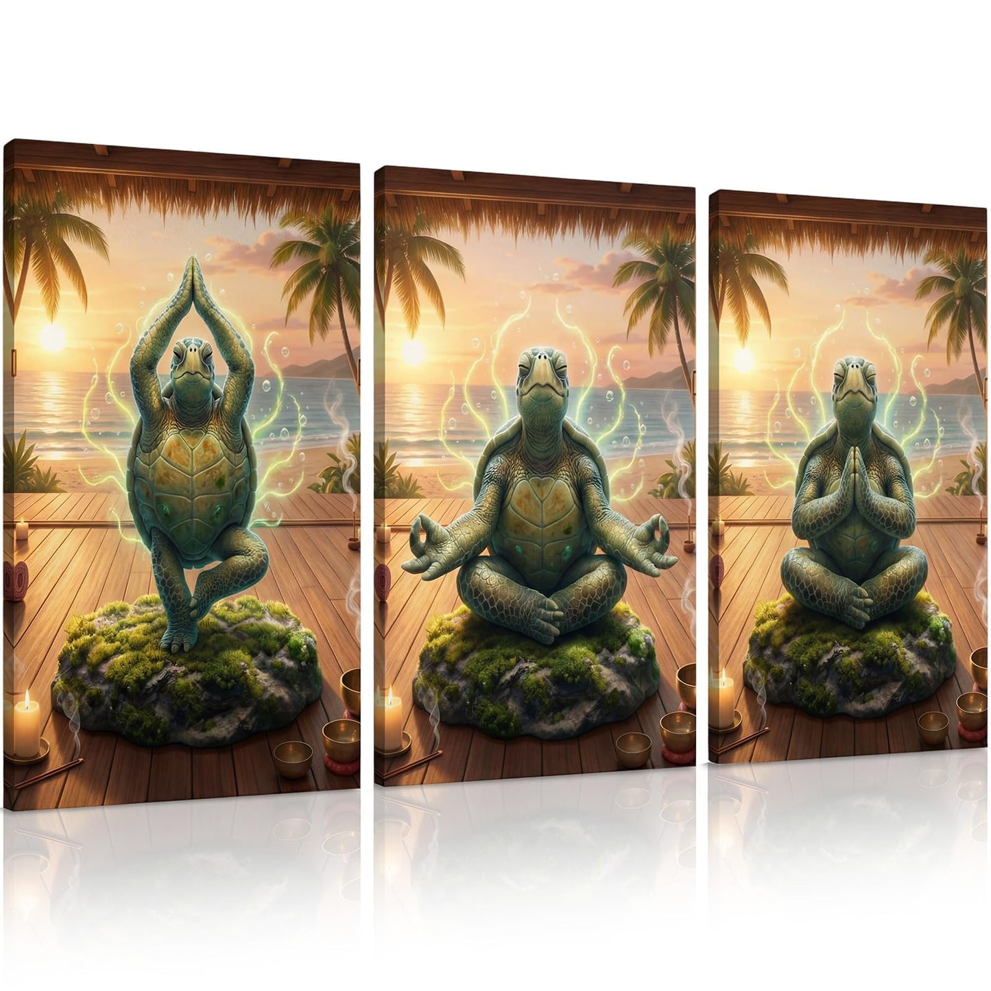 Yalikop 3 Pcs Sea Turtle Meditation Zen Wall Art, 12x16 Inch Calming Wall Decor, Yoga Turtle Canvas Painting Meditation Poster Print for Living Room Yoga Bedroom Hotel Framed Office Decoration