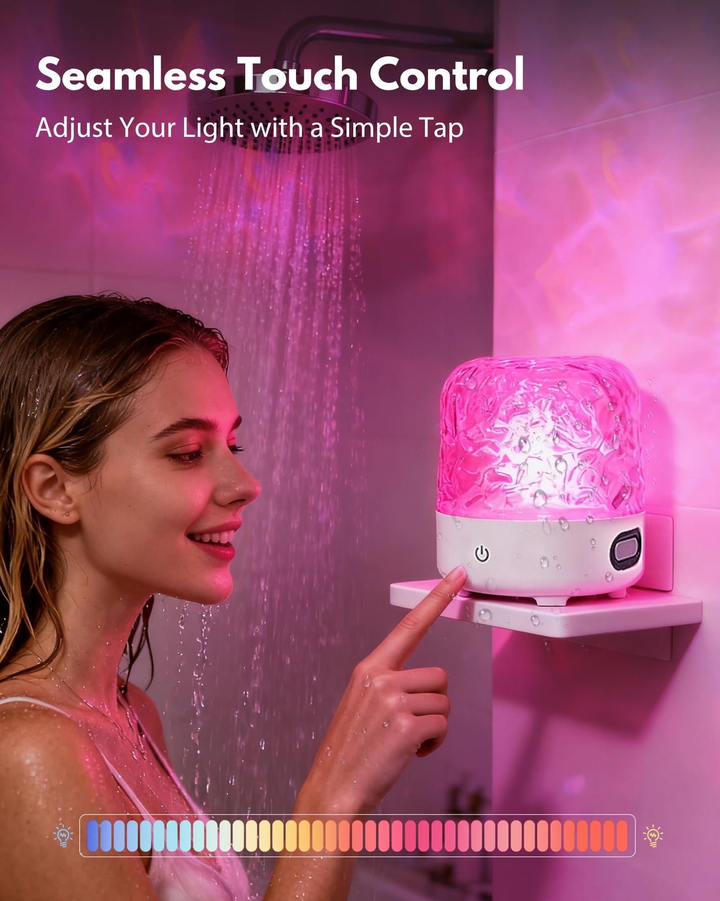 Shower Light with Bluetooth Speaker, Waterproof Shower Lamp with White Noise, 16 Colors Ocean Wave Projector Light with Remote & Touch Control, Music Lamps for Inside Shower Bathroom Bathtub