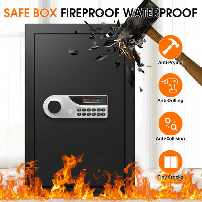 5.2 Cuft Large Fire Safes for Home, Security Safe Box Fireproof Waterproof with Digital Keypad, Key Lock and 3 Removable Shelves, Anti-Theft Fireproof Safe for Document Money Valuables