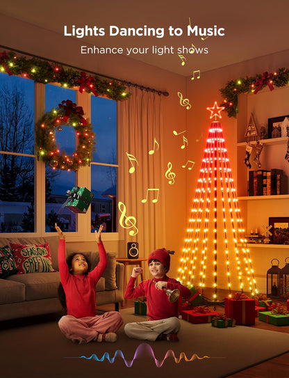 Govee Christmas Cone Tree Lights, 6ft 316 LEDs RGBIC Christmas Tree Lights with Smart App Control, IP67 Waterproof Outdoor String Lights for Xmas Decorations, 82+ Scene Modes, Music Sync, Black Stand