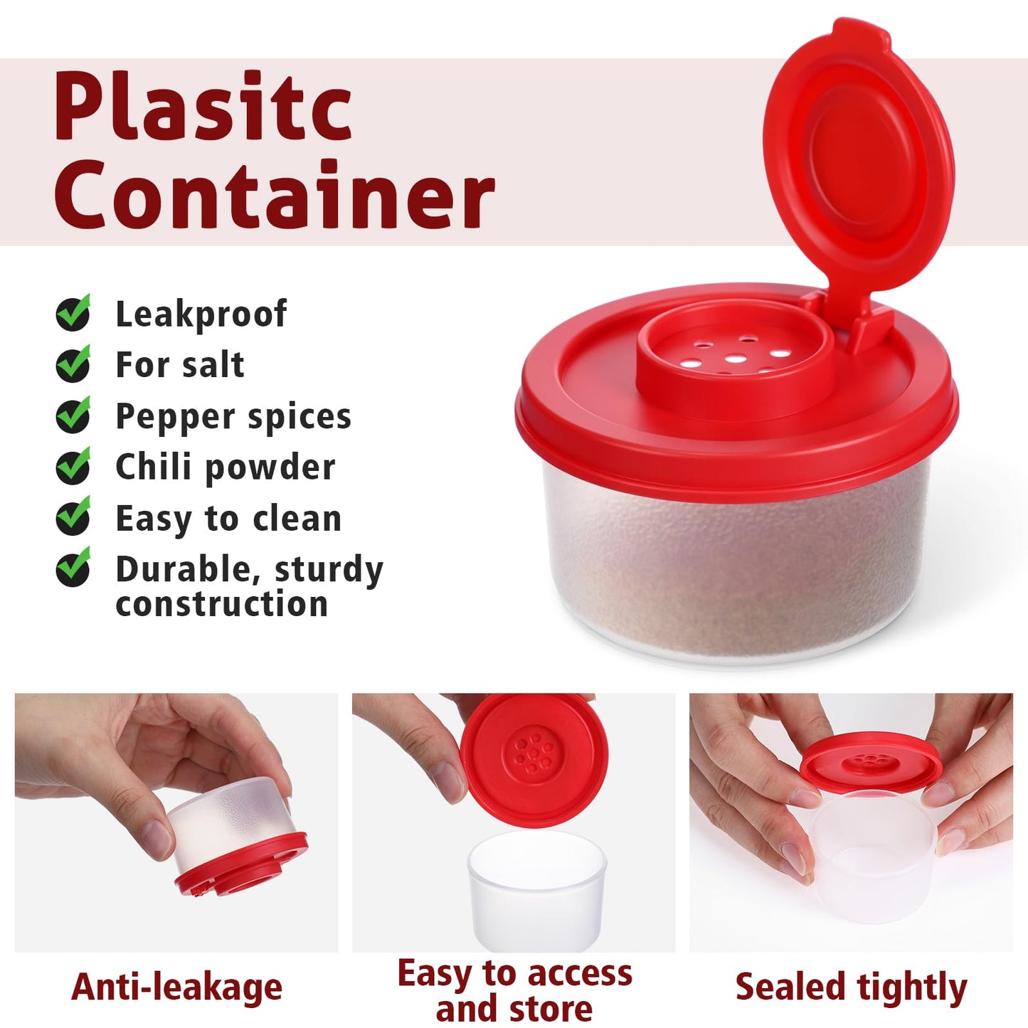 Vesici 50 Pcs Mini Salt and Pepper Shakers with Lids Moisture Proof Set Airtight Spice Dispensers for Travel Camping Kitchen Picnic Lunch Boxes & Dining Table Use Supplies(Red Lids)