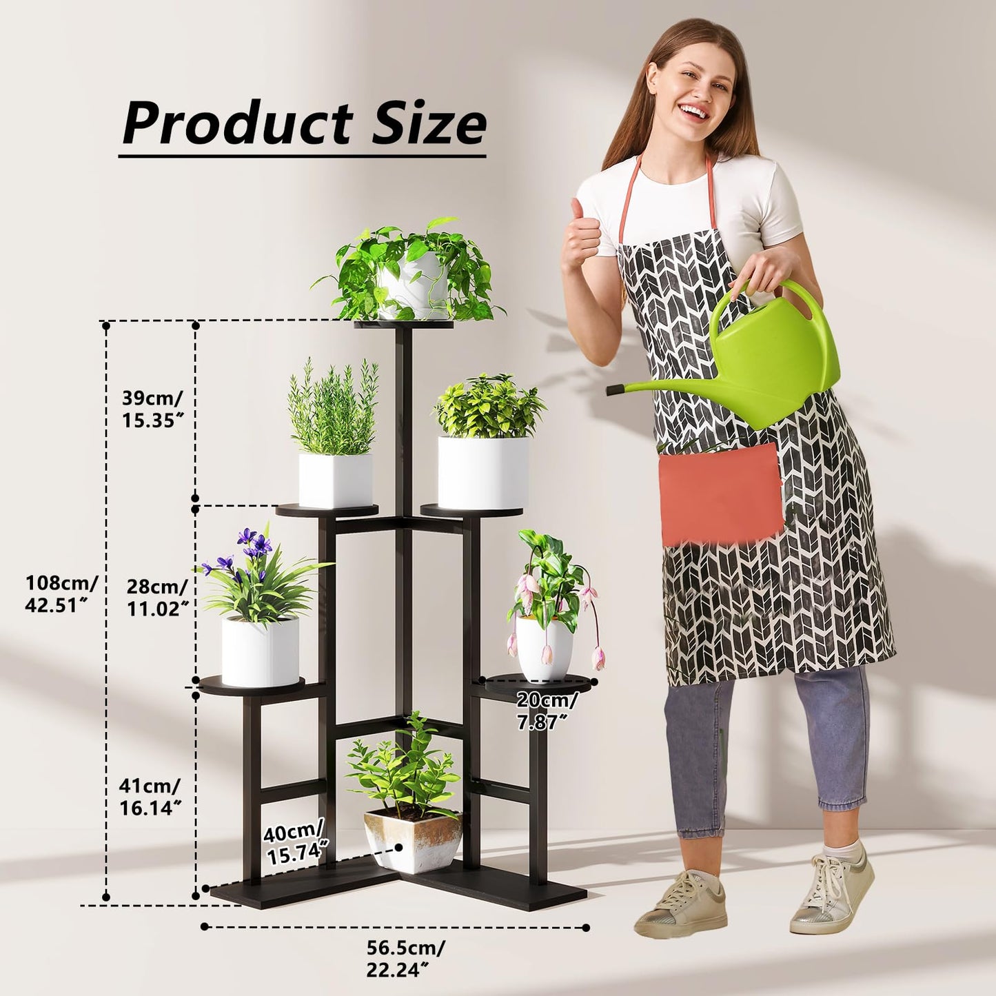 IBUYKE 6 Tier Plant Stand Indoor, Tall Flower Pot Stand for Multiple Plants, Tiered Corner Plant Shelf for Living Room Patio Balcony Garden, , Black TMJ072B