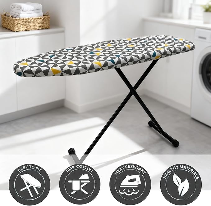 Ironing Board Cover and Pad, Sewn-in Thick Feltpads, Elastic Edge, Fits