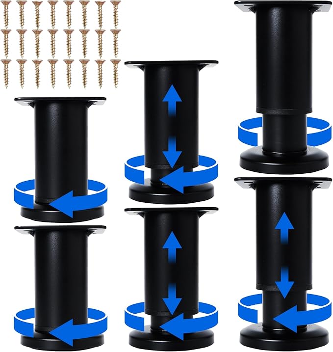 6 Pcs Adjustable Height Furniture Support Legs 3.15-4.72 inch, Metal Heavy Duty