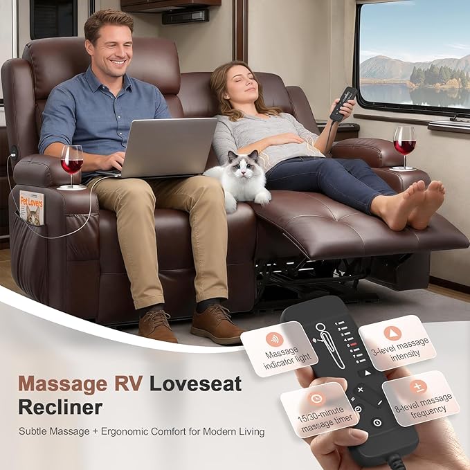 Reclining Loveseat, 55.1" RV PU Leather Wall Hugger Recliner Love Seats Sofa