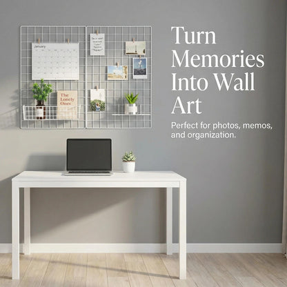 Kaforise Wire Wall Grid Panel, Multifunction Painted Photo Hanging Display and Wall Storage Organizer, Pack of 2, Size 25.6" x 17.7" White