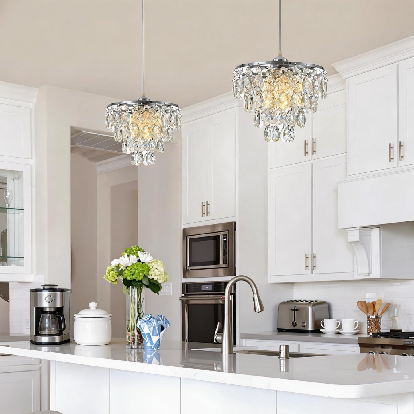 HongnuoFc Mini Crystal Chandelier Small Modern Crystal Flush Mount Ceiling Light for Hallway Closet, E26 Base, K9 Crystal (Chrome-Pendant)