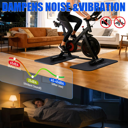 TOBWOLF 2PCS Vibration Absorbing Exercise Bike Mat, 6MM Thickened to Protect Hardwood & Carpet Floors for Peloton Bike, Rowing Machine, Noise Reduction Exercise Equipment Mat for Home Gym Use