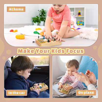 Joyreal Montessori Busy Board 2 Year Old, Wooden Fidget Sensory Toy for Toddlers, Activity Board with 19 LED Lights, Educational Travel Toy for Boys Girls 2 3 4 Year Old