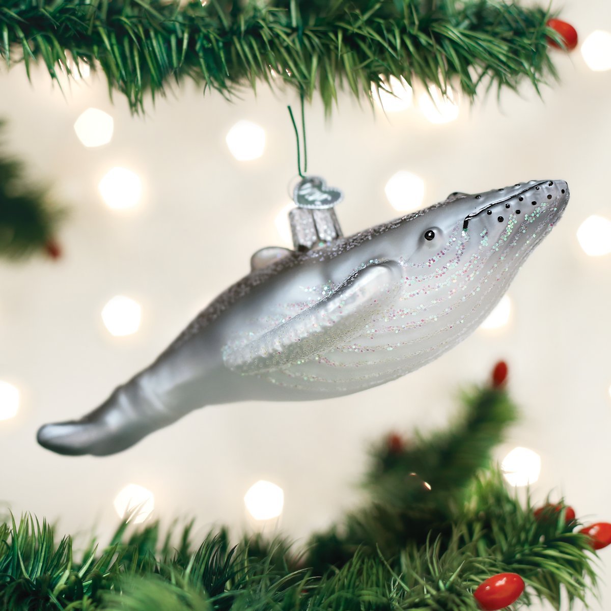 Old World Christmas Humpback Whale Glass Blown Ornament for Christmas Tree, Handcrafted Holiday Decoration, Sea Collection