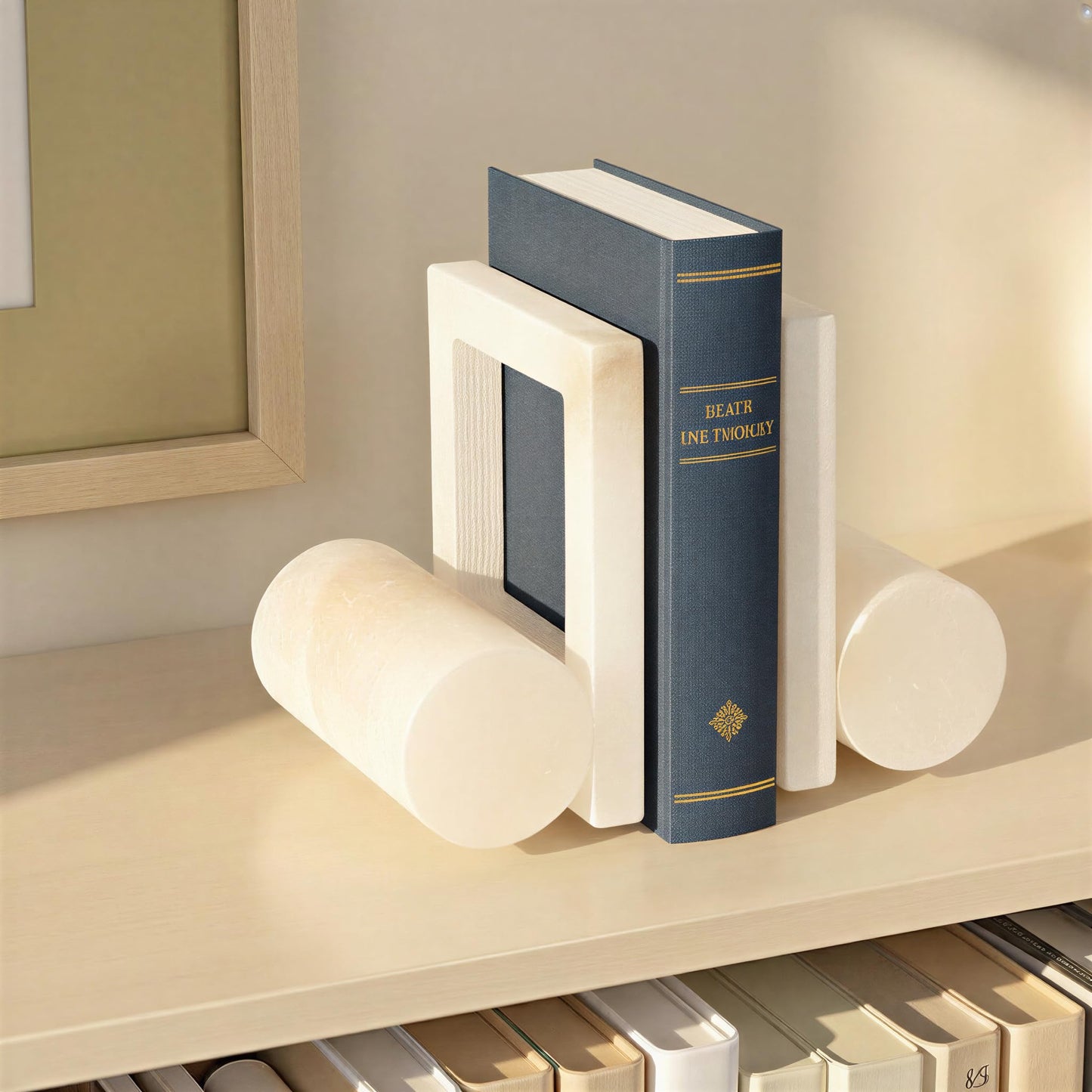 Creative Co-Op 2-Piece Alabaster Bookends with Cut-Outs, Translucent White