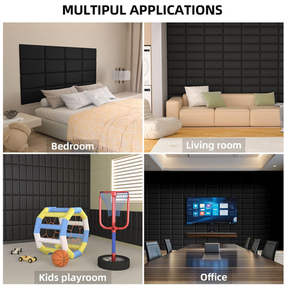 Elvone Peel and Stick Padded Wall Panels for Kids, 3D Anti-Collision Wall Mounted Bed headboard for Full, Black, 6PCS