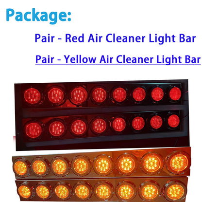 BST BSSP 4PCS Front Air Cleaner Kit 16 Flat Red+Yellow LED Lights & Bezels -For Peterbilt Reflector/Clearance Lens/Marker Light, Stainless Steel
