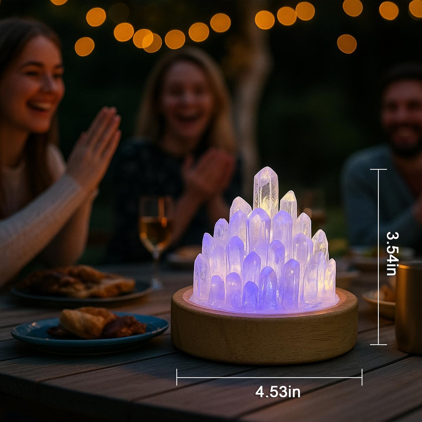 Healing Crystals Lamp with Wooden Light Base, Clear Quartz Night Lamp, Natural Healing Crystal Atmosphere Lamp, 8 Colours Dimming Mode Bedroom Lamp Suitable Night Light for Office Home Christmas Decor