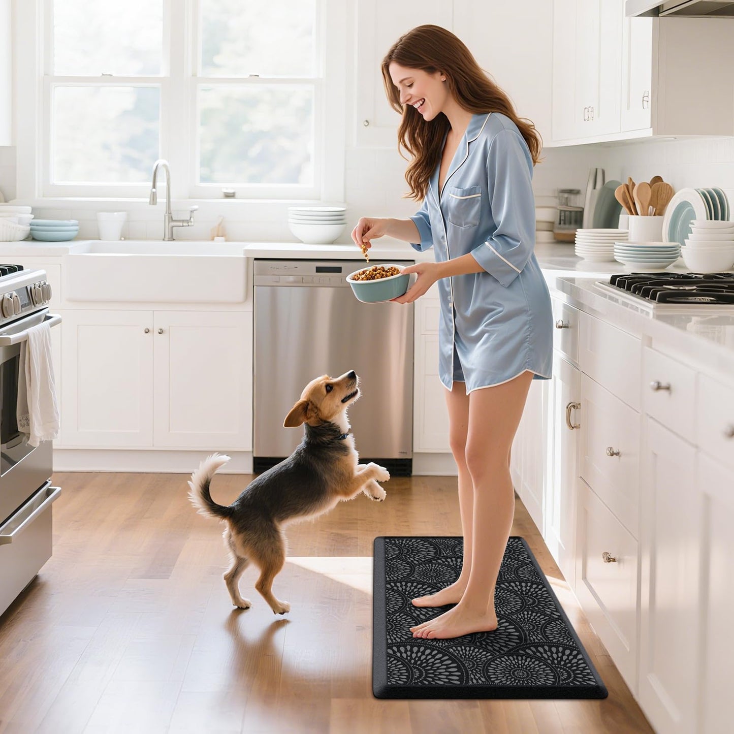 Mattitude Kitchen Mat, 17.3x28in Heavy Duty Ergonomic Comfort Foam Standing Desk Mat, Waterproof Non-Slip Standing Mats and Rugs for Kitchen, Office, Laundry, Black