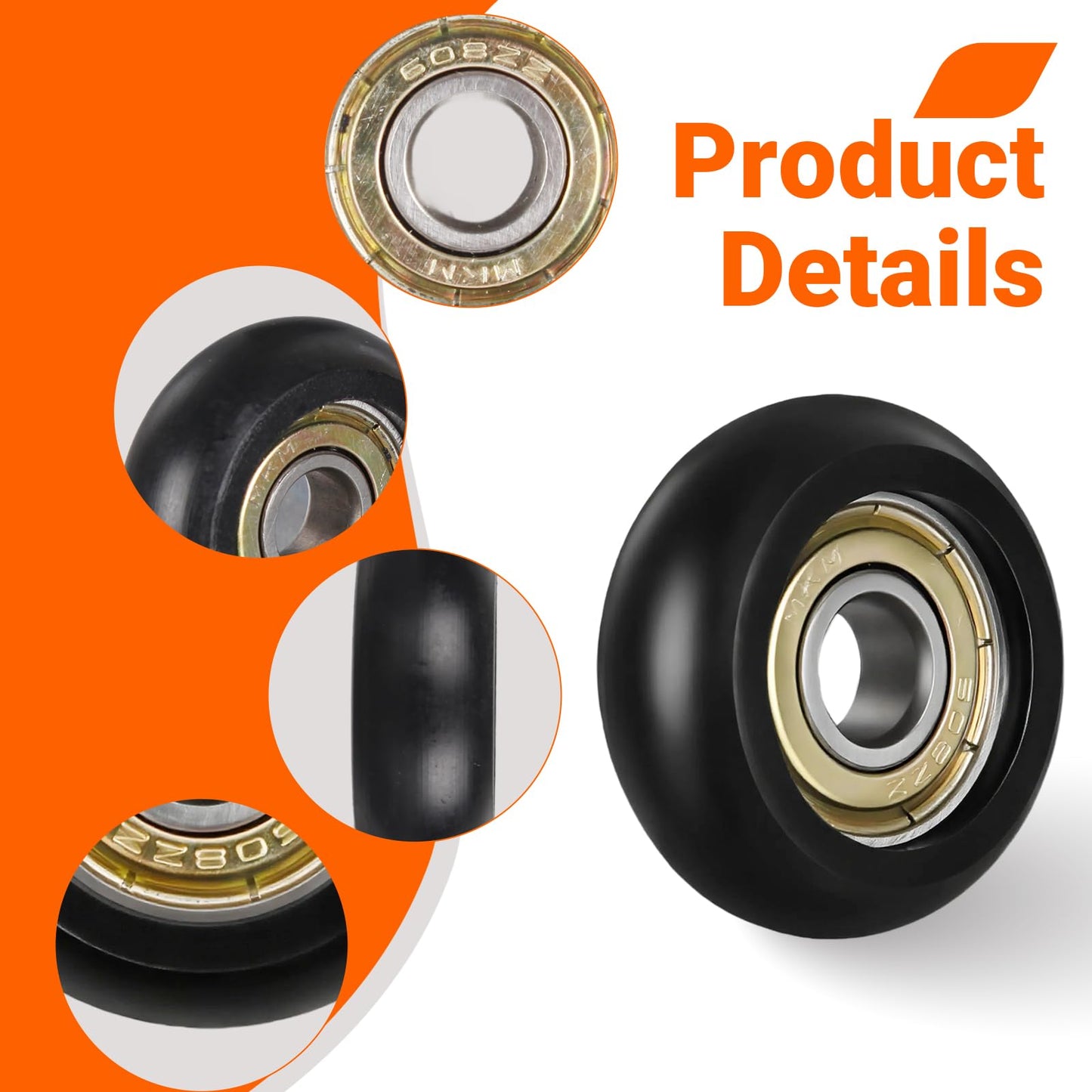 4 Pack Replacement Roller Wheels Compatible with Pilates Reformer, High-Precision Sealed Bearing Wheels for Smooth & Quiet Glide, Black Pilates Reformer Parts, 32mm Diameter 8mm Shaft