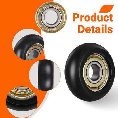 4 Pack Replacement Roller Wheels Compatible with Pilates Reformer, High-Precision Sealed Bearing Wheels for Smooth & Quiet Glide, Black Pilates Reformer Parts, 32mm Diameter 8mm Shaft